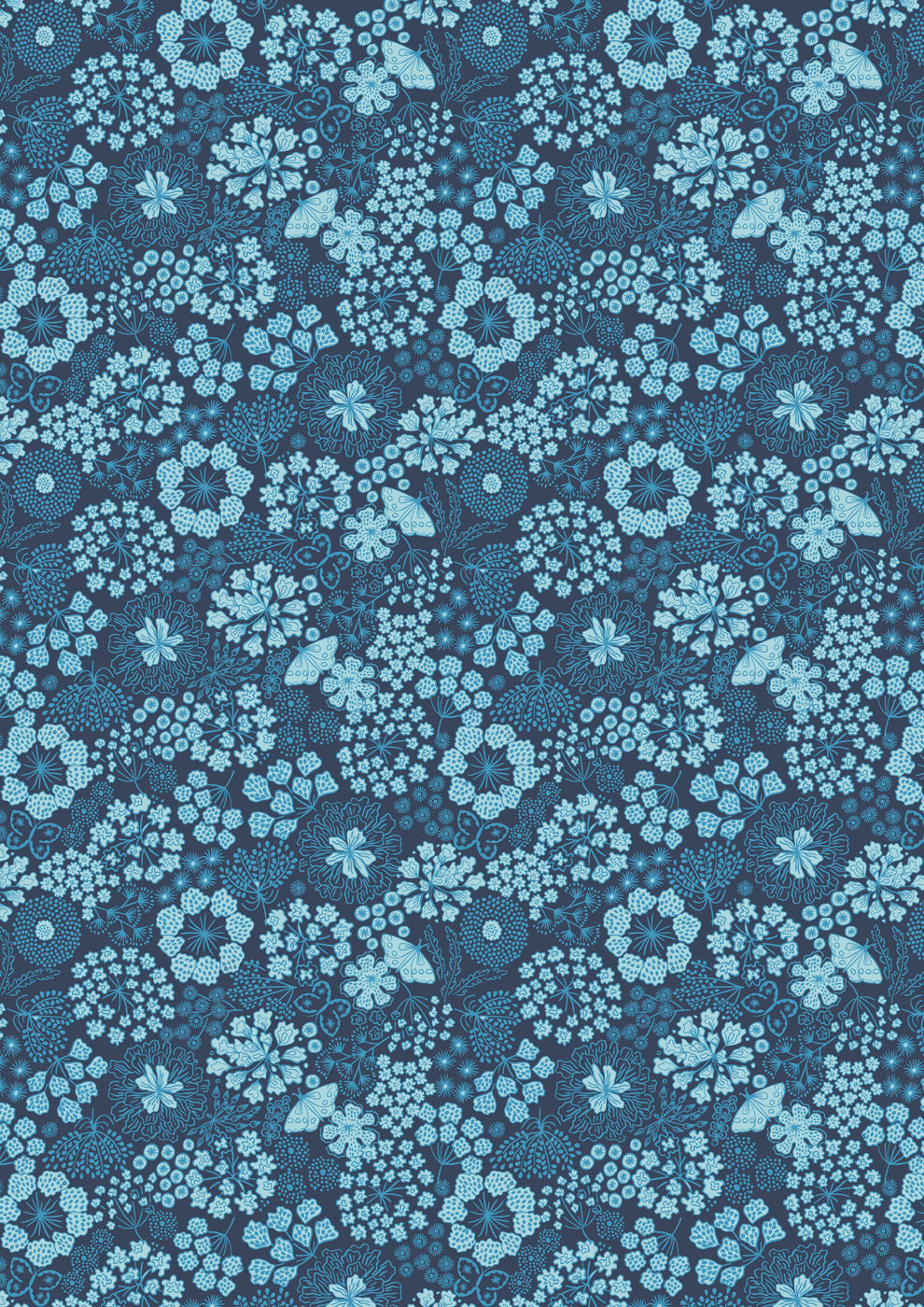 Flannel - winter butterfly floral on dark blue