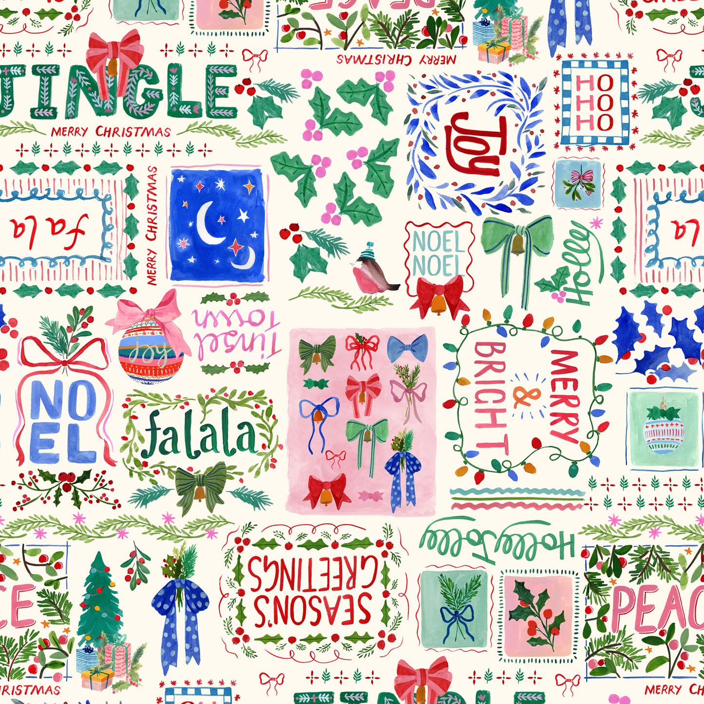 Merry Happy Christmas Fat quarters Bundle - Bluebell Grey (PREORDER)