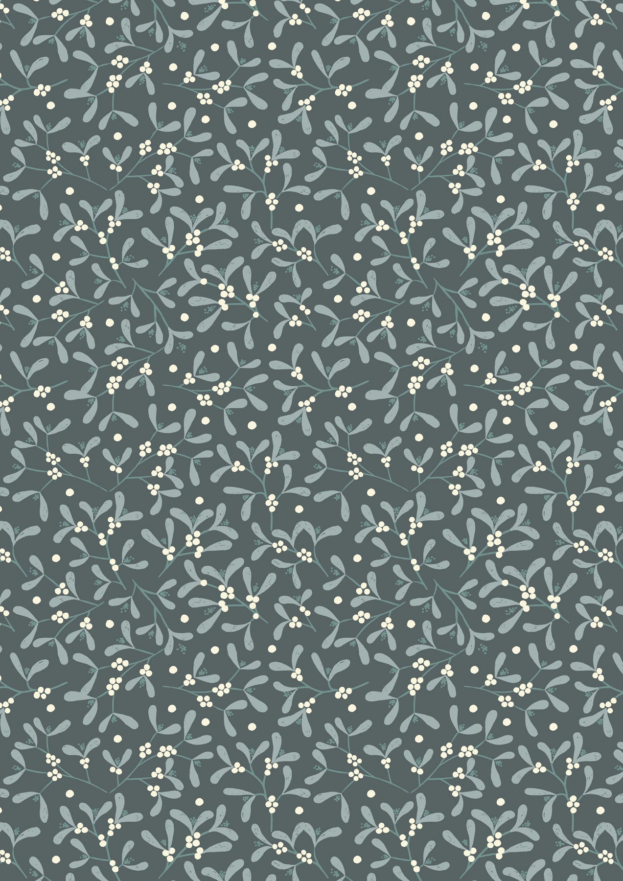 Flannel - Mistletoe on dark grey blue (HALF METRE)