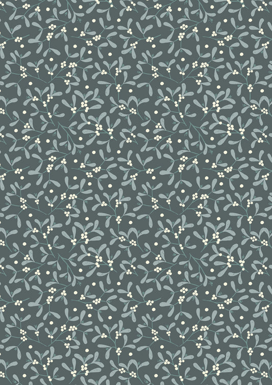 Flannel - Mistletoe on dark grey blue (HALF METRE)