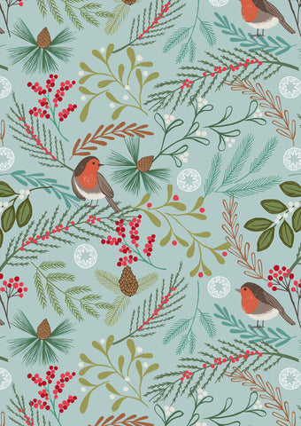 Robin on Icy blue Flannel (HALF METRE)
