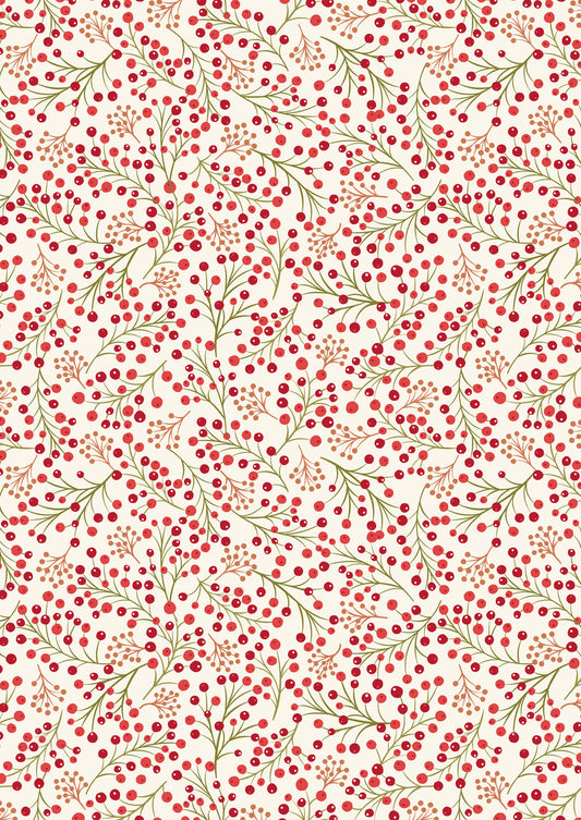 Winterberries on cream Flannel (HALF METRE)