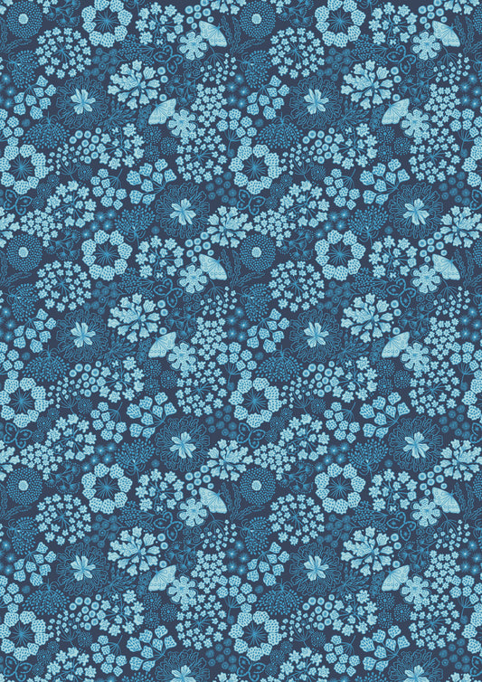 Flannel - winter butterfly floral on dark blue
