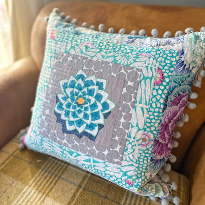 Floral Quilted Cushion (Sky Blue)