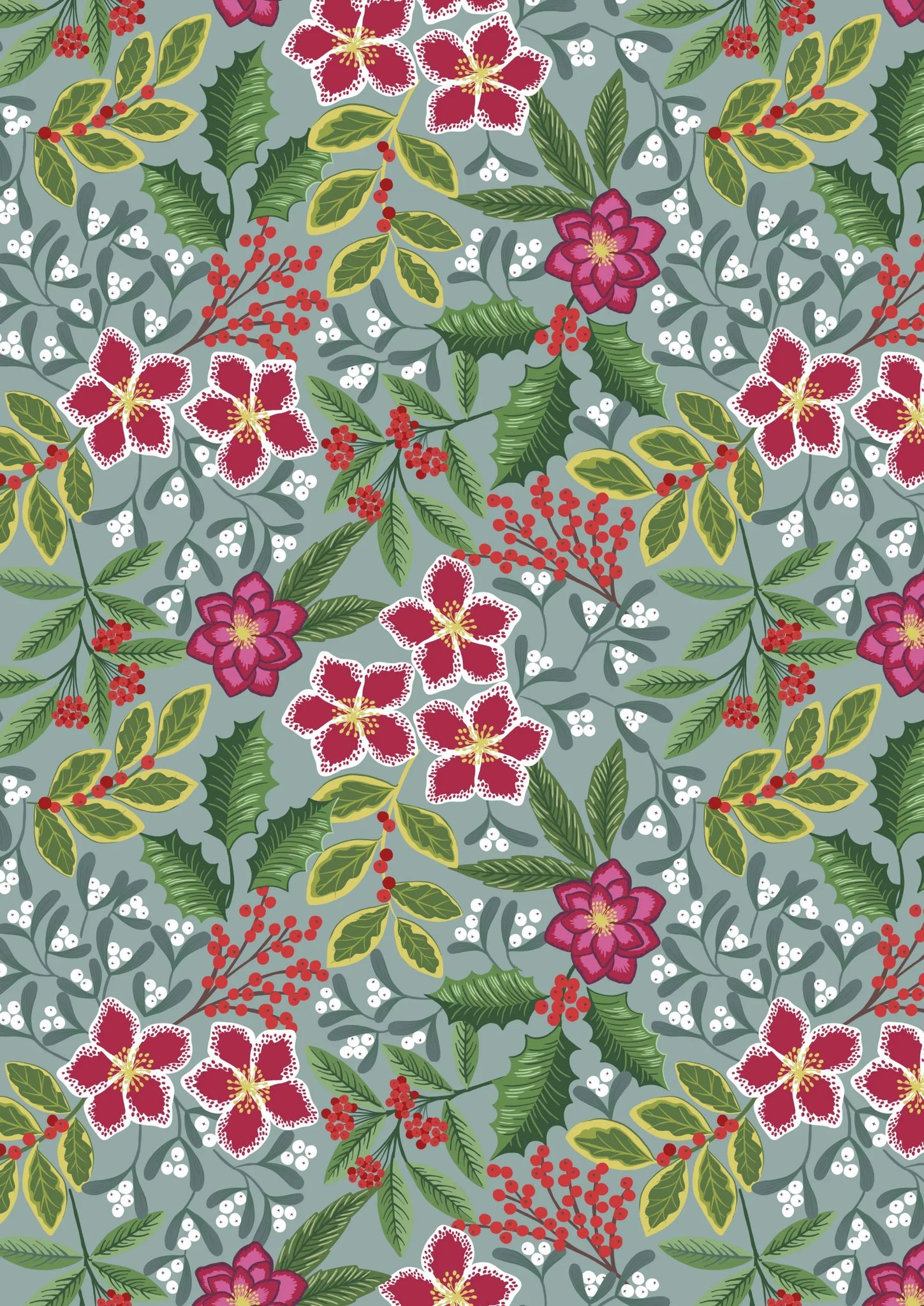 christmas floral on slate blue (Lewis And Irene)